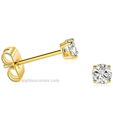 2 mm echte Diamant Ohrstecker mit Schmetterlingsrücken in 14 Karat Gelbgold