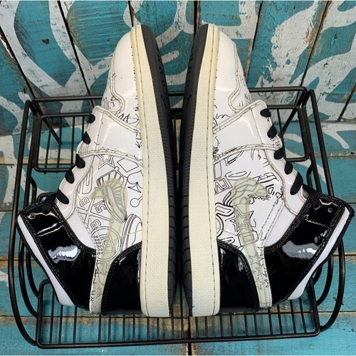 Nike Air Jordan 1 Mid SE GS DIY White/Blk/Volt Graffiti DC4099-100 Sz 4.5Y/Women - Picture 7 of 11