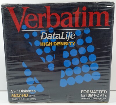 Verbatim 10 DoubleSided High Density 5 ¼  Diskettes MD2-HD Formatted Sealed 1990