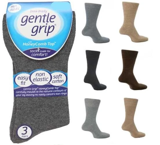SOCK SHOP 3 Pairs MENS BIG FOOT FEET Gentle Grip NON ELASTIC Socks Soft COTTON Size 12-14