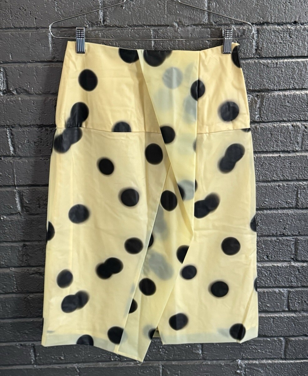 MARC JACOBS Yellow Misty Latex Black Polka Dot Pencil Skirt