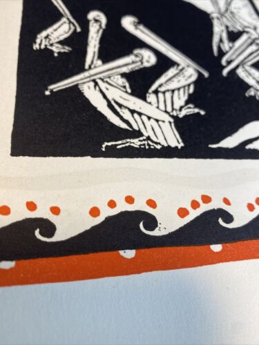 Pelikan Grafik mit Wellen Vintage skurrile Buchillustration - Bild 9 von 9