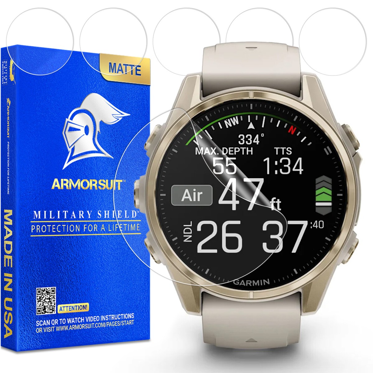 ArmorSuit 6-Pack Anti-Glare Screen Protector For Garmin Fenix 5 – MilitaryShield Matte Film, Made In USA