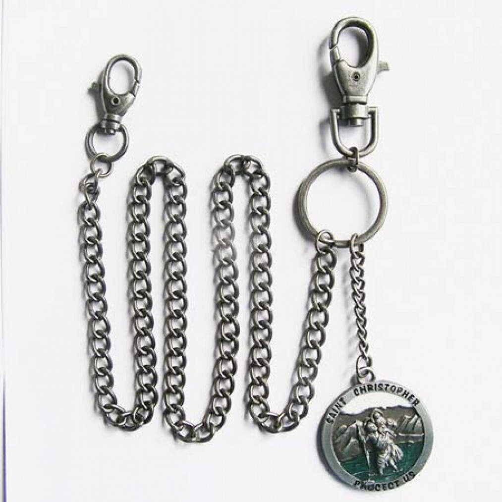 St. Christopher Wallet Chain with Keychain and Belt Attachment  -image