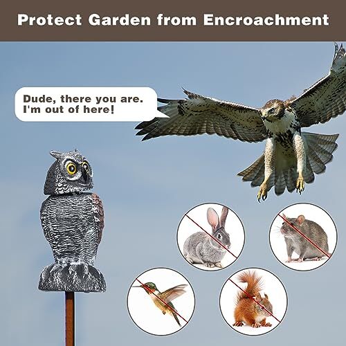 3 PCS Rotating Head Plastic owl decoys to Scare Birds Away，Fake Owls to