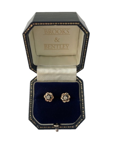 1992 Sapphire & Diamond Earrings 9ct Gold Stud Flower Cluster Vintage Earrings
