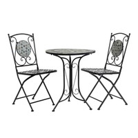 Charles Bentley 3 Piece Wrought Iron Mosaic Bistro Set Table and 2 Chairs