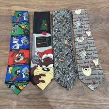 Lot of 4 Vintage 90s Looney Tunes Bugs Bunny Taz Daffy Tweety Marvin Ties