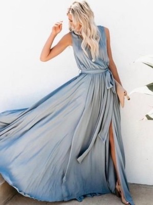 VICI Ice Blue dramatic flowy maxi dress medium chiffon | eBay