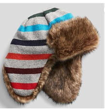Gap Baby Boys Cozy Crazy Stripe Faux Fur Lined Trapper Hat Grey M/L