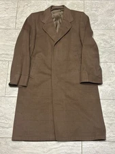 VINTAGE FRIEDL’S CURLEE CLOTHES PLAID BROWN CHECK WOOL TWEED OVER COAT 23”x43”