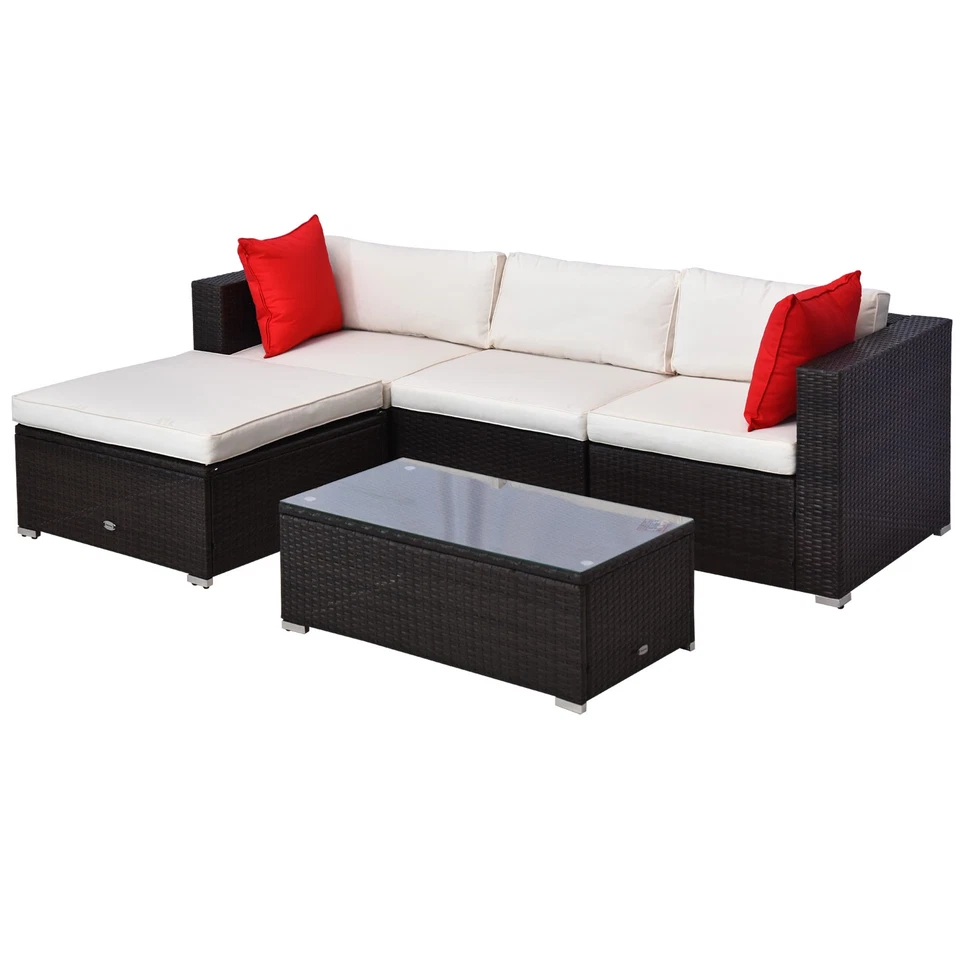 5PC Rattan Wicker Sofa Set Outdoor Patio Garden Sectional Furniture Cushioned - Image 4 of 4