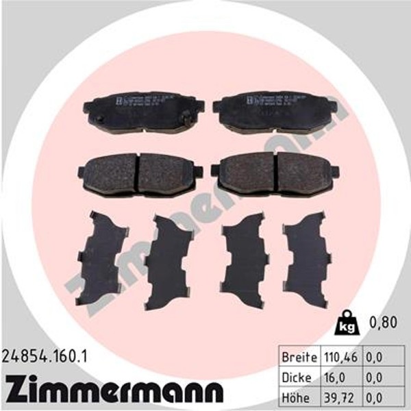 Zimmermann Bremsbelagsatz Scheibenbremse 24854.160.1 FüR GT Impreza Toyota 86 GR-image