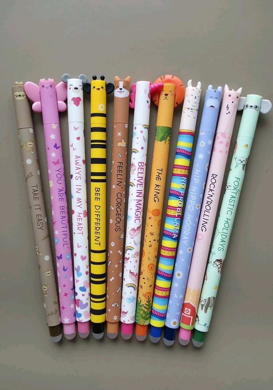 Lot de 11 stylos gel effaçables animaux kawaii, le cadeau parfait pour la rentrée