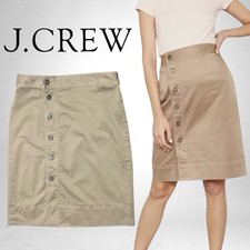 J.Crew Khaki Button-Front Cotton Stretch Twill Pocket Pencil Midi Skirt Size 10