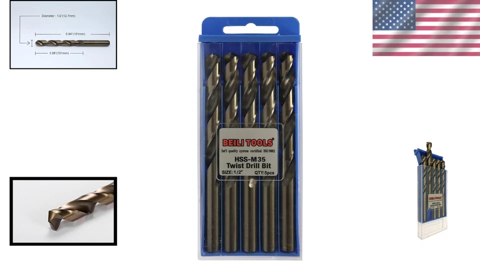Pack of 5 12.7mm Cobalt Steel Drill Bits - Ideal for Heavy-Duty Applications - Image 2 of 4
