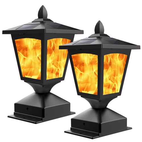 Solar Post Flame Light, Outdoor Deck Fence Post Cap Top LED Light wih Flicker...