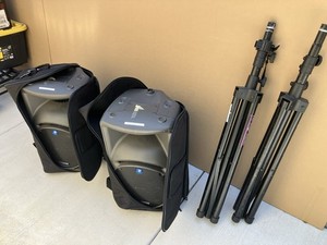 2 Mackies Srm450 W/ Case and Stands Tested Working Excellent Condition
