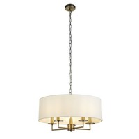 HäNgelampe Pendelleuchte Rund Ø 55 Cm In Messing Antik Weiß 5-Flammig E14 Stoff
