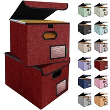 Modern Red File Storage Box With Lid Collapsible Folder Organizer 2 Pack