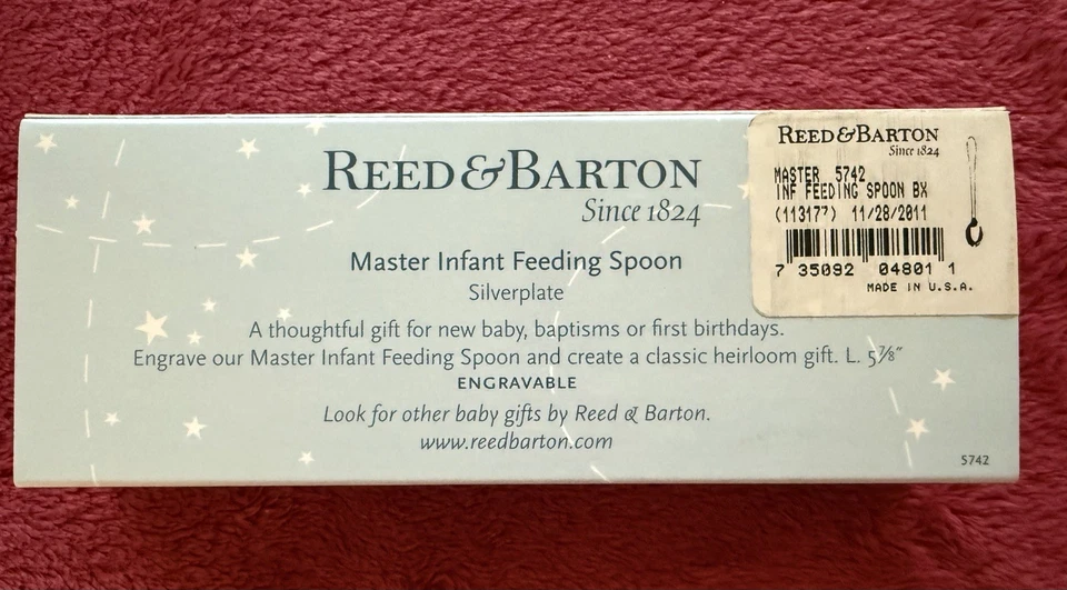 Nueva cuchara de alimentación infantil Reed & Barton plateada nueva con caja Foto 4 de 4