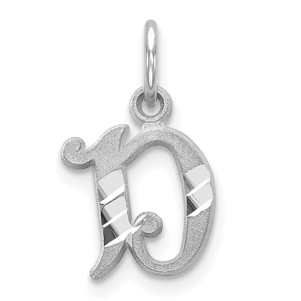 10k White Gold Diamond-cut Initial D Charm Pendant 0.48gm L-17 mm, W-10 mm