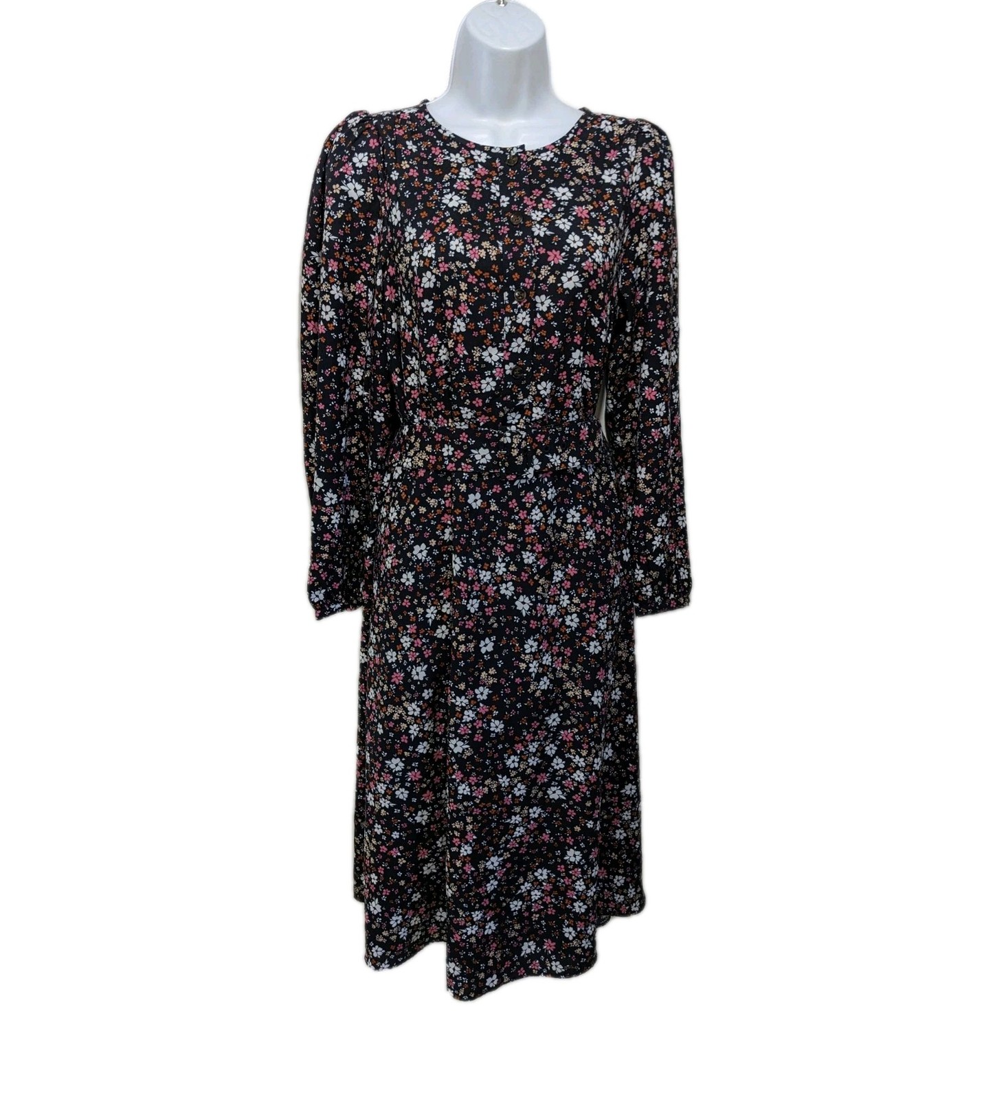Ann Taylor Floral Belted Midi Dress Womens S Long Sleeve Classic #8700