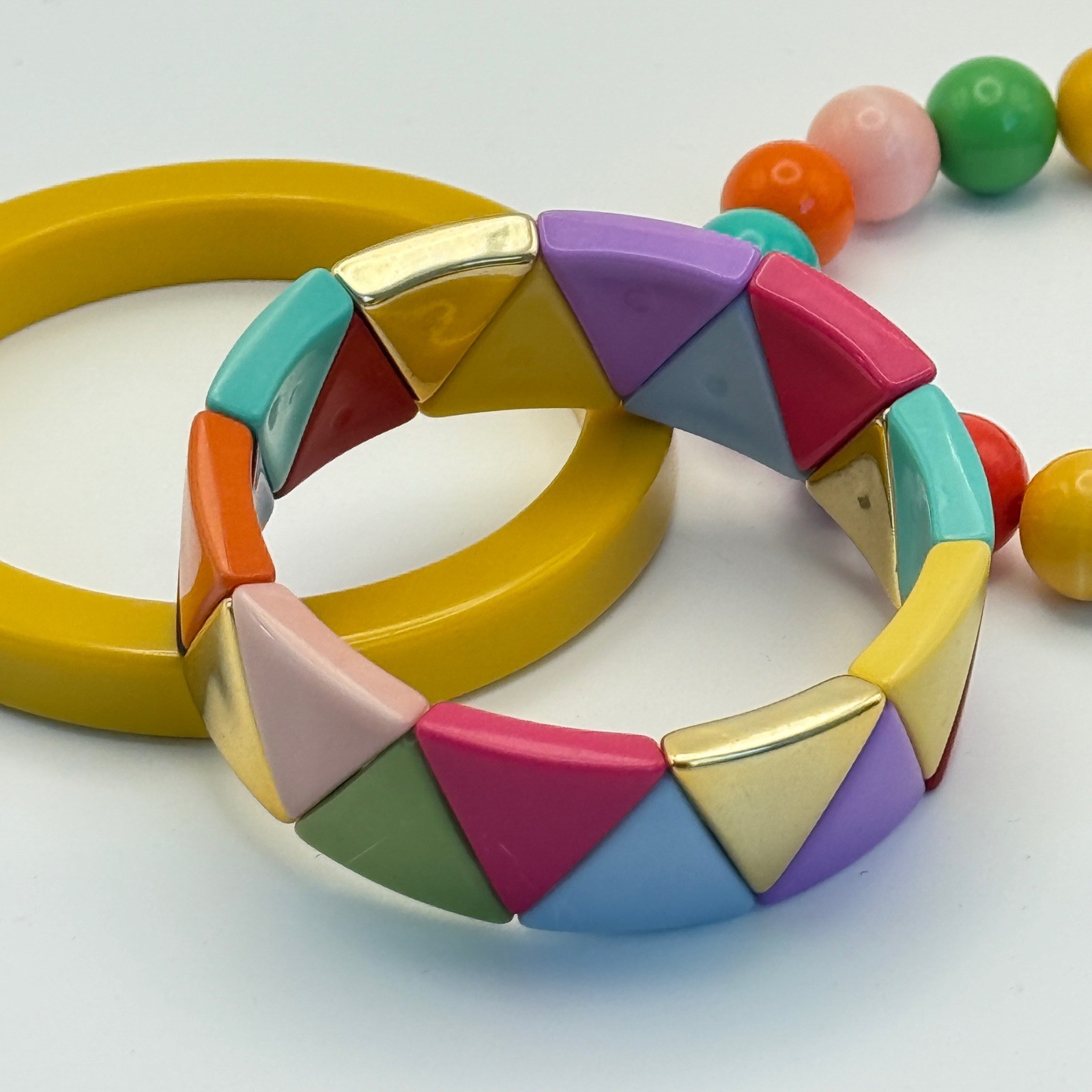 Colorful Stackable Beaded & Triangle Bangle Brace… - image 5