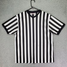 Vtg 90s Teamwork Referee Shirt Mens L Black White Striped V Neck Fitted USA Made