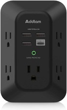 5 Outlet Surge Protector USB Wall Charger 4USB 1USB-C Power Strip Black 1800J