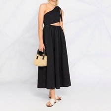 Marysia Resort Women S Black One Shoulder Cutout Midi Dress Seersucker Cotton