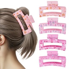 4Pcs Hair Claw Clips for Women Girl - Xmas Sweet Candy Cane Christmas Pink