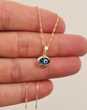 14K Yellow Gold Evil Eye Charm Pendant with 18  -1.2 mm Singapore Chain Necklace