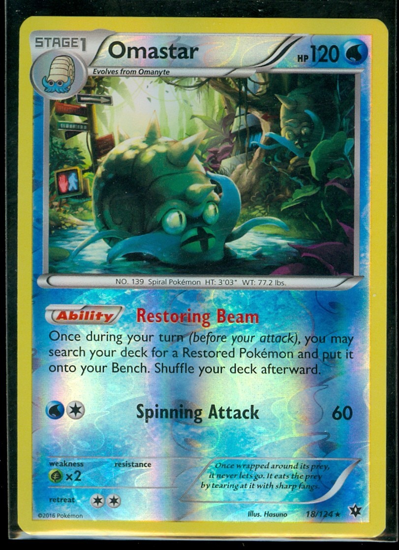 Pokemon OMASTAR 18/124 - XY Fates Collide - RARE Rev Holo - MINT