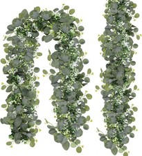 2 Pack Artificial Eucalyptus Garland with Flowers, Faux Greenery Garland Deco...