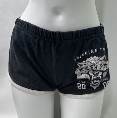 MOSH Track Booty Shorts Women s Sz Med Wolfpack Cotton Rear Print Distressed USA
