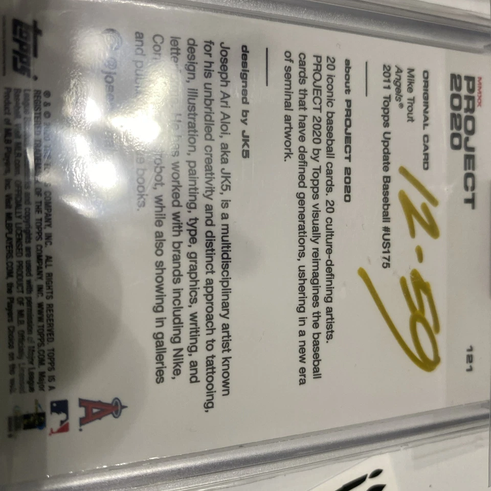 Topps Project 2020 MIKE TROUT by JK5 #121 Signed GOLD 12/59 Auto Card w/ COA - Image 4 of 4