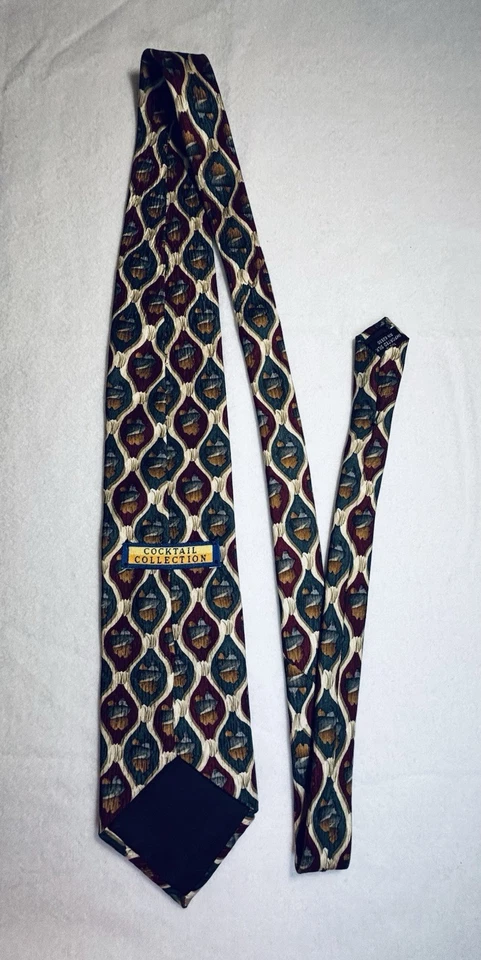 Cocktail Collection Men's Silk 60x 4 Necktie Designer Geometric Burgundy/Aqua - Image 3 of 4