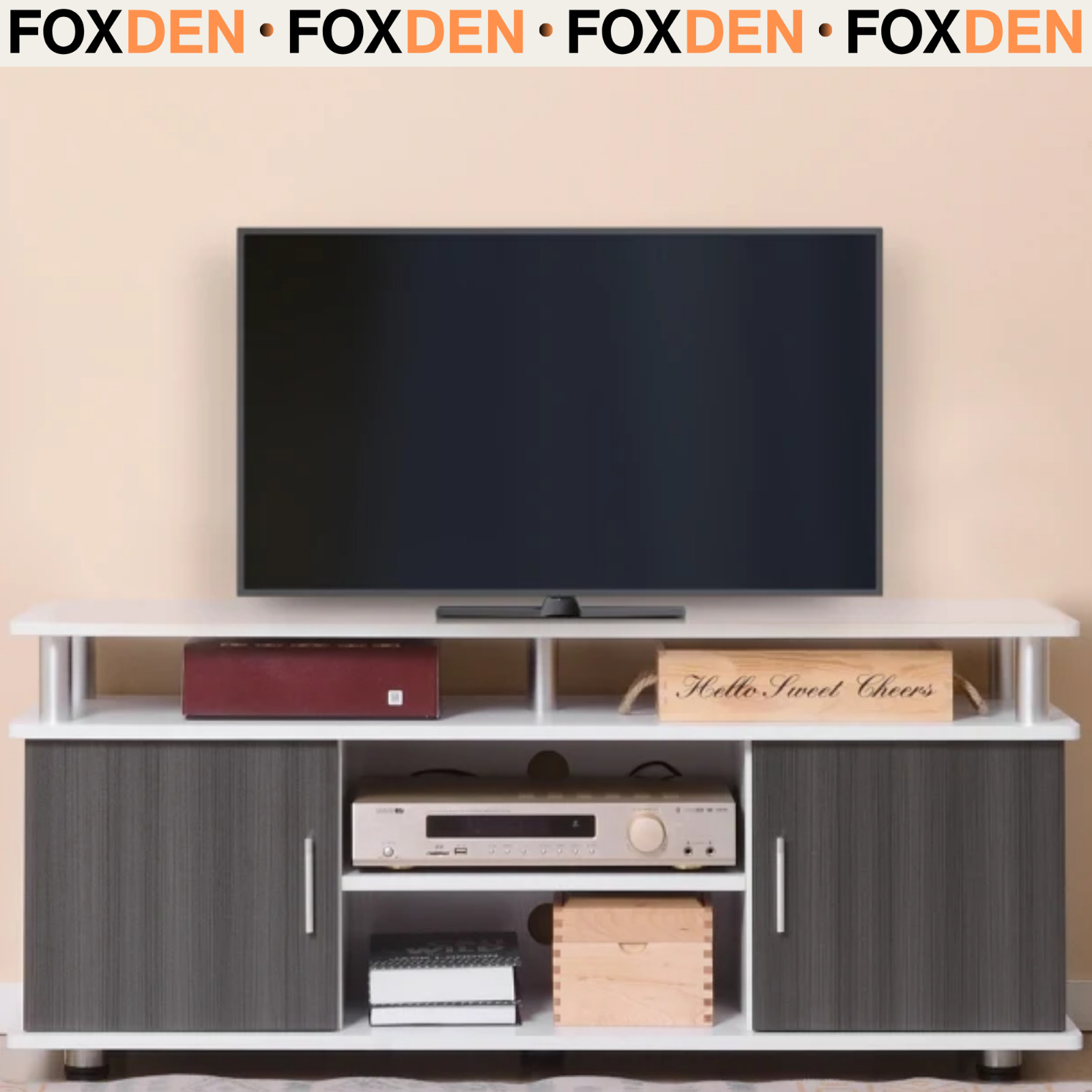 HOMCOM TV Cabinet Stand Entertainment Center Media Console Storage in White - Image 4