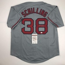 Autographed/Signed CURT SCHILLING Boston Grey Baseball Jersey JSA COA Auto