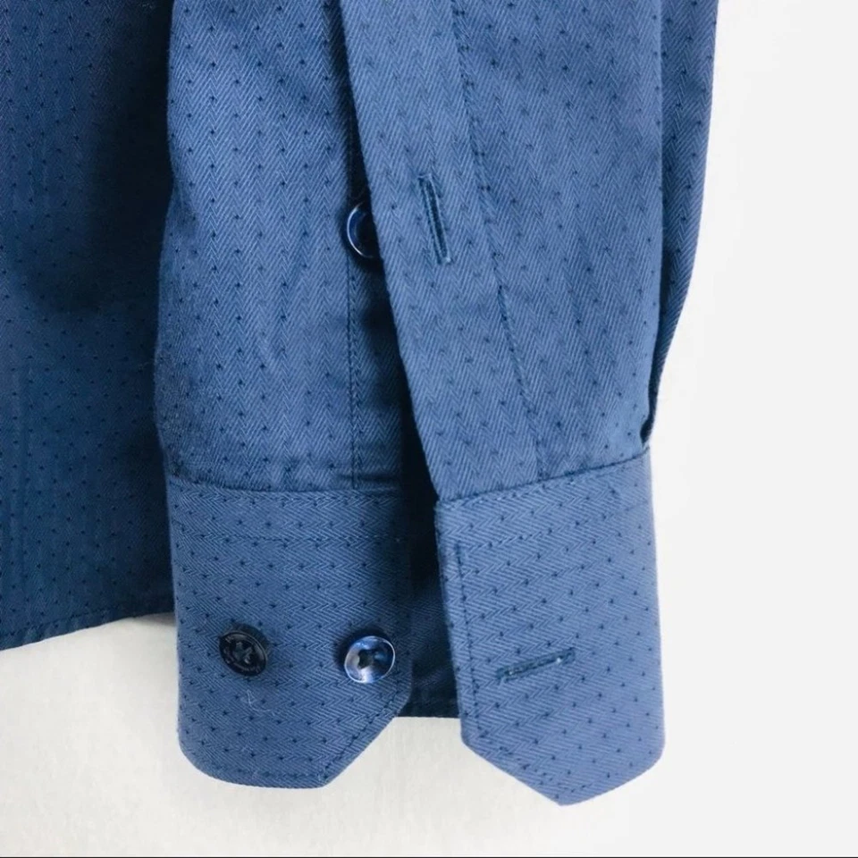 Massimo Dutti Shirt Size 15.5 100% Cotton Blue Dotted Button Up - Image 4 of 4