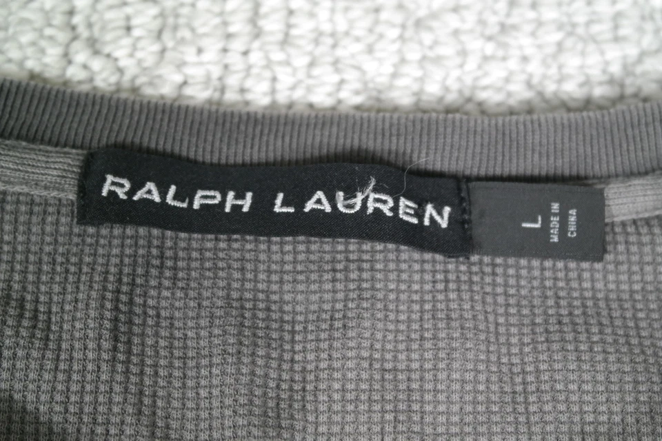 Ralph Lauren Etiqueta Negra Para Hombres Grande Gris Henley Térmico Tejido Waffle Manga Larga Foto 2 de 4