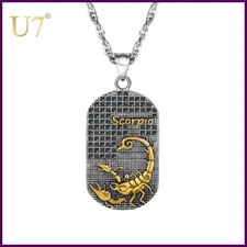 U7 12 Constellations Embossed Gold Color Zodiac Necklace Stainless Steel Amulet