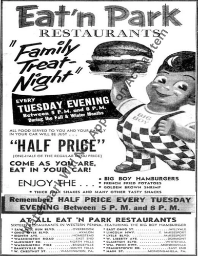 Eat'n Park ad Pittsburgh Pa 1957. Brochure Vintage Photograph Print 8.5x11"