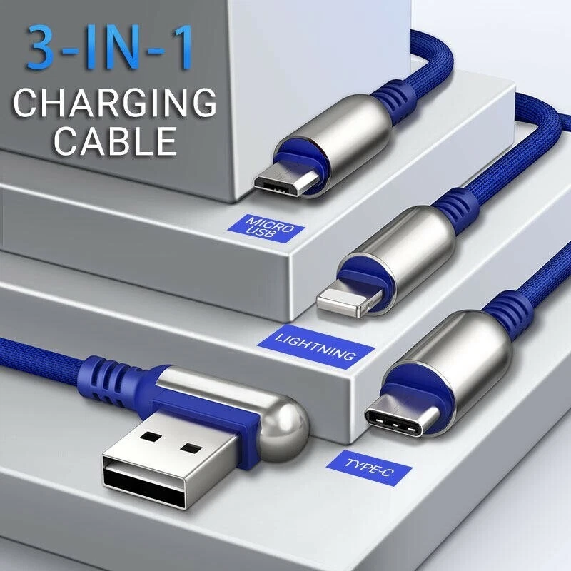 3 in 1 FAST Charging Type C Micro USB Apple Cable Cord for Samsung iPhone 4f - Image 3 of 4