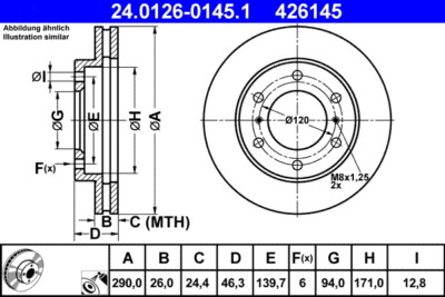 2 x ATE 24.0126-0145.1 Bremsscheibe für MITSUBISHI