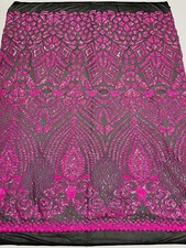 Neon Pink Holographic Sequins Fabric On Black Mesh 4Way Stretch Mesh By Yard