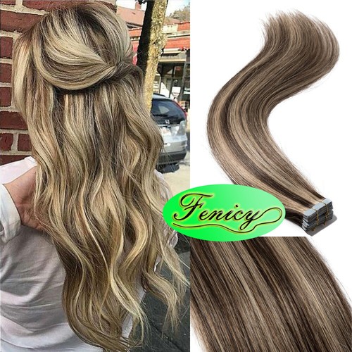 Invisible Tape In Human Hair Extensions Remy Glam Seamless Skin Weft Full Head - Picture 85 of 116