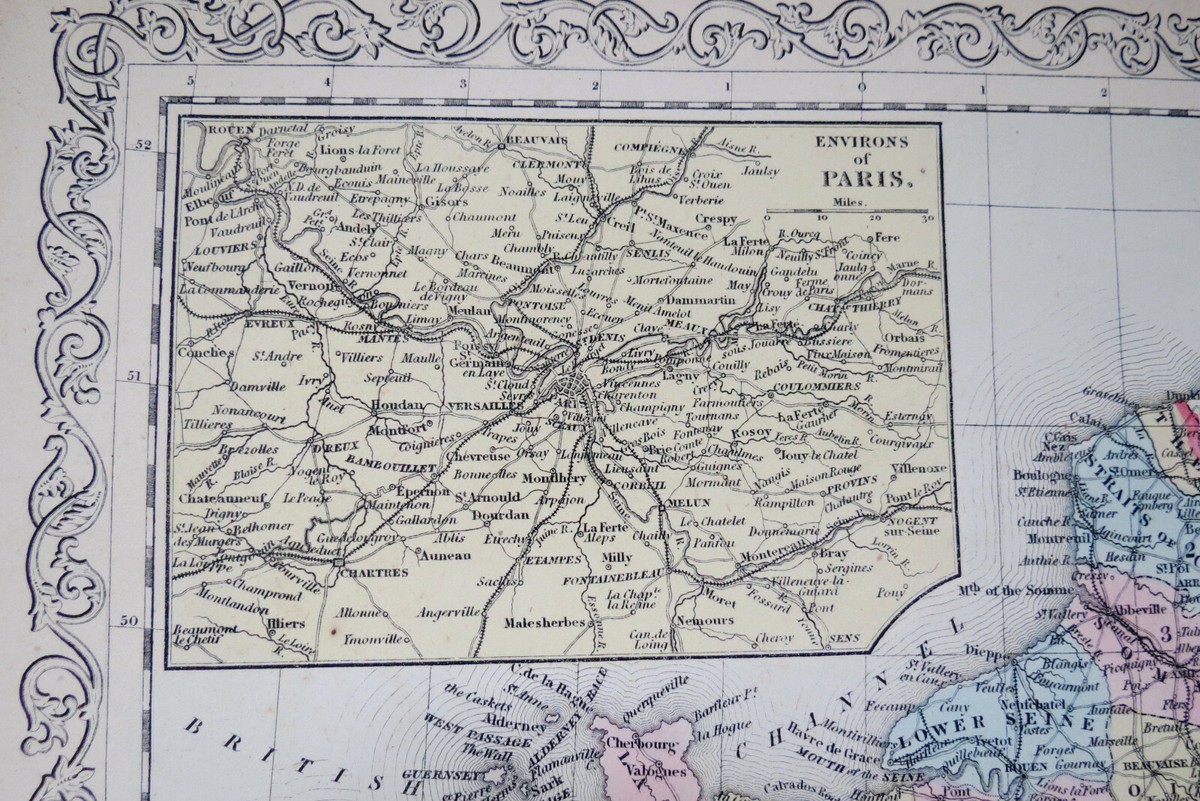 ORIGINAL 19th C MAP of FRANCE - Hand Colored - 1856 | eBay
