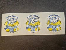Vintage 80s Glossy Trend Happy Easter bunny Sticker Vanilla strip of 3